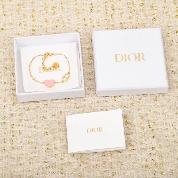 Dior Gold Bracelet with Pink Heart Charm - Picture 1 of 5